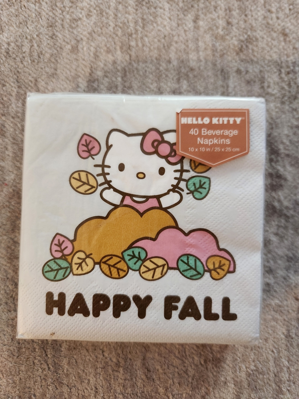 Hello Kitty Fall Beverage Napkins -  Pink, Gold, Green